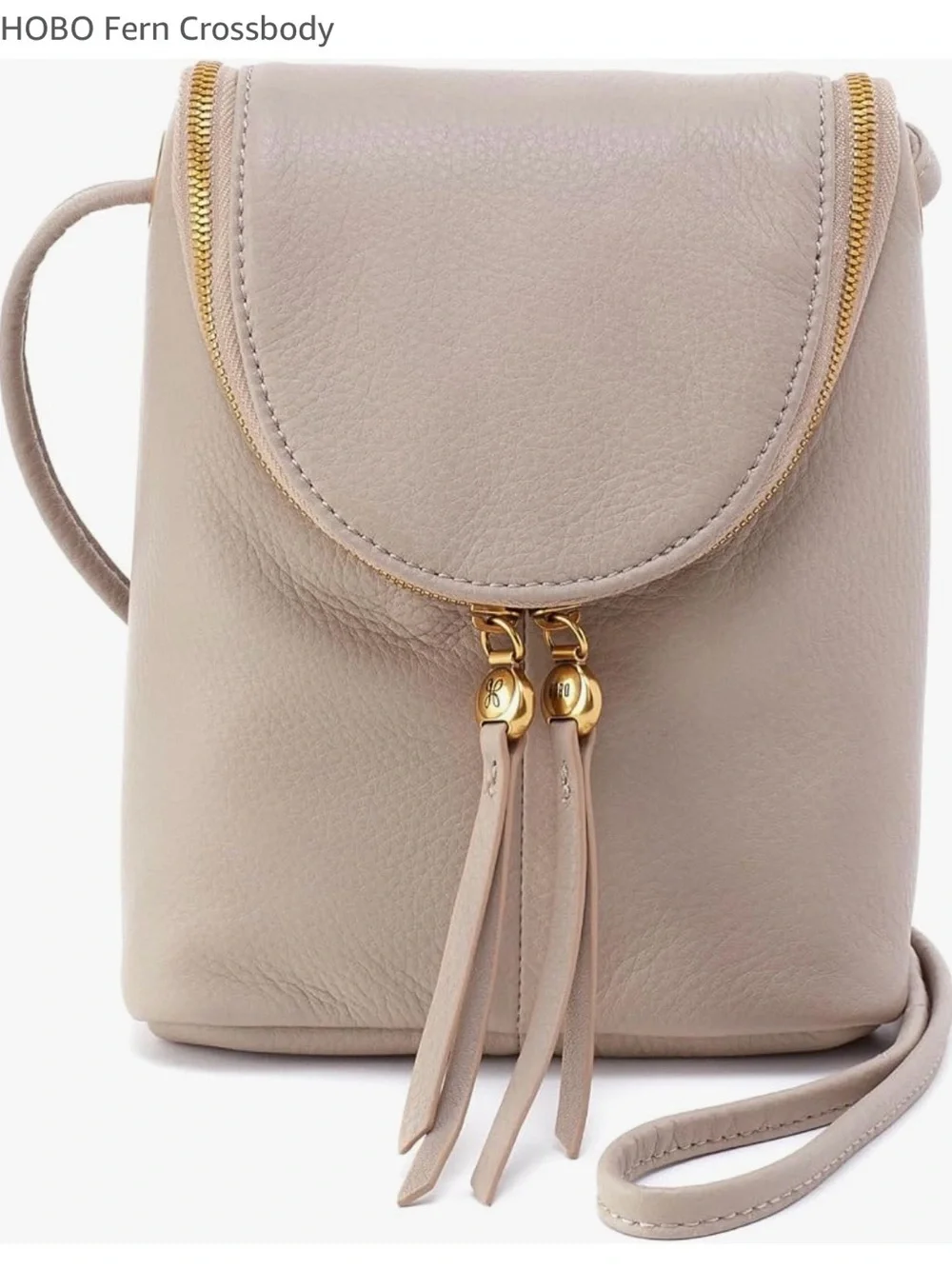 HOBO Fern Small Crossbody in Taupe Leather with Gold Accents